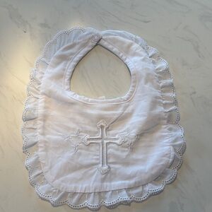 Elegant Baby White Lace Trim Baby Bib with Cross Design